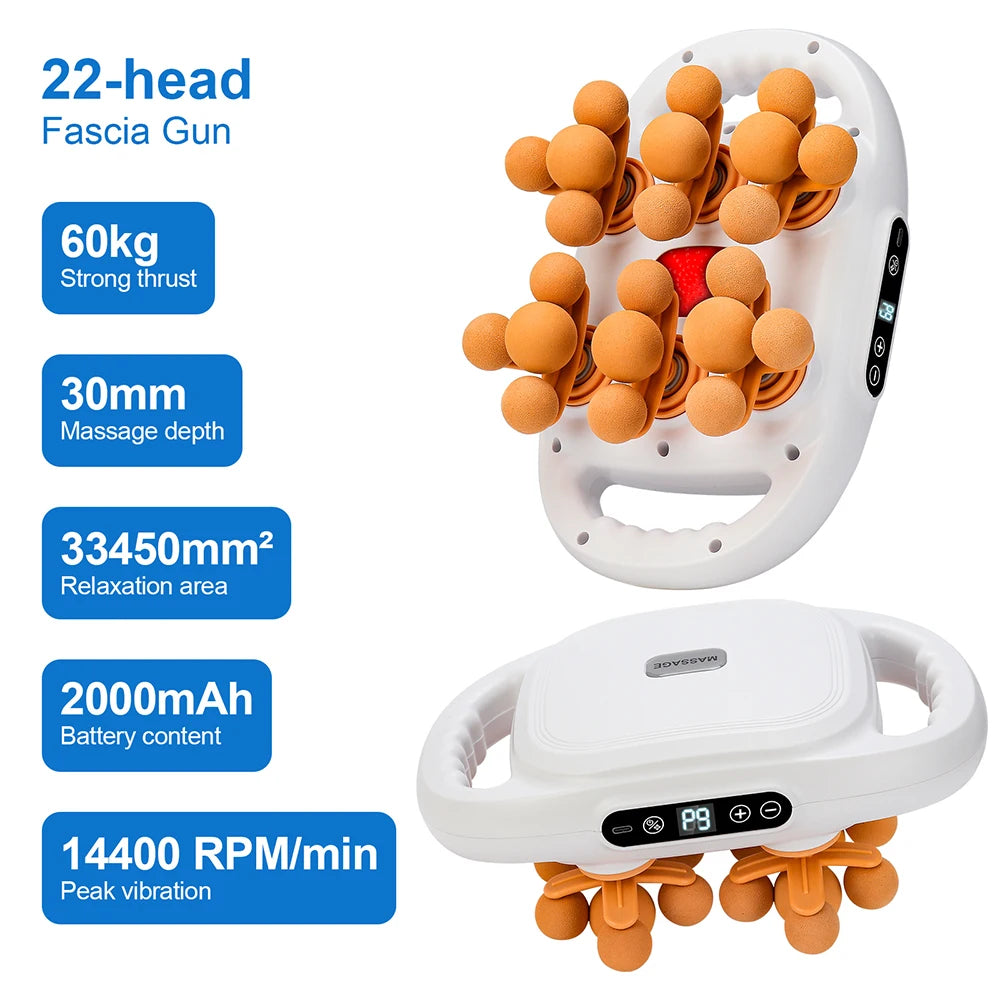 22-Head Fascia Gun High-Frequency Vibration Body Massage Gun - Massager Muscle