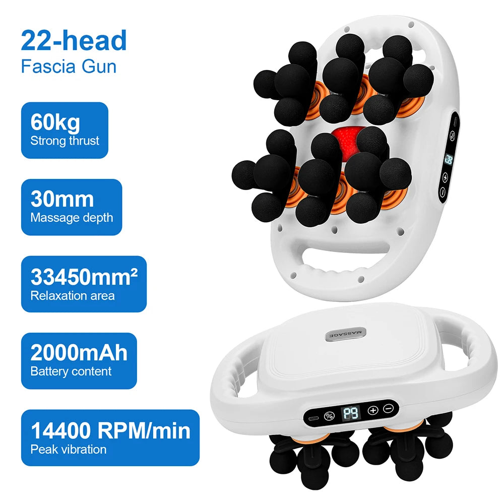 22-Head Fascia Gun High-Frequency Vibration Body Massage Gun - Massager Muscle